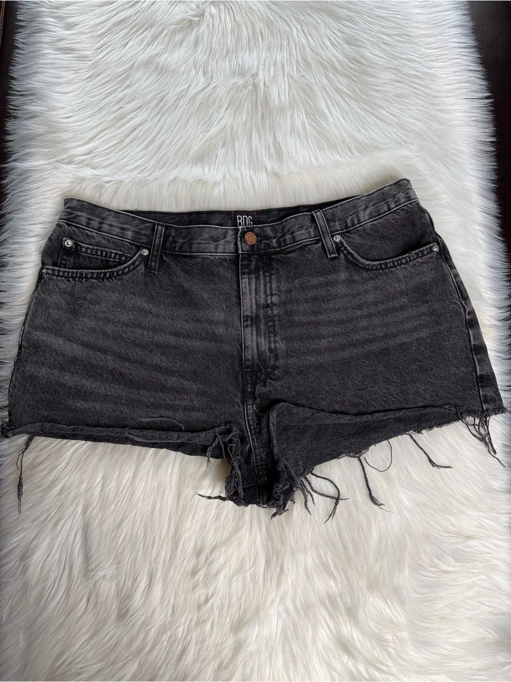 BDG Urban Outfitters Washed Black Girlfriend High Rise Denim Cut Offs